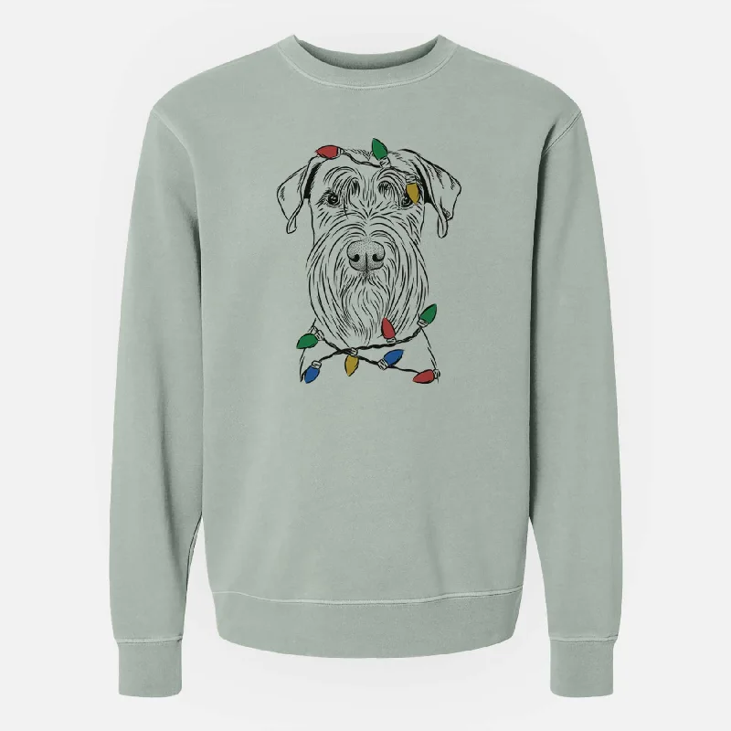 Christmas Lights Milton the Schnauzer - Unisex Pigment Dyed Crew Sweatshirt Hoodie with Zipper Versatile Modern