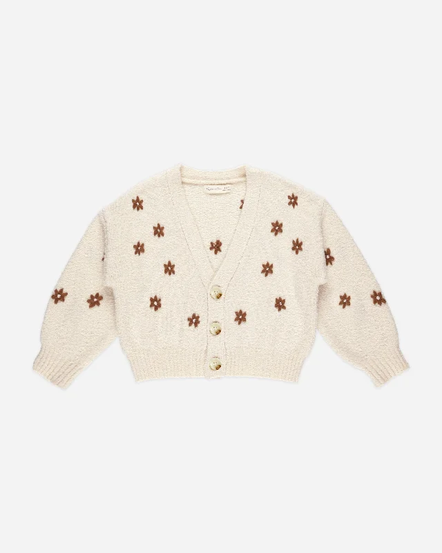 Boxy Crop Cardigan || Flowers Zippered Front Buttoned Front Snap Front