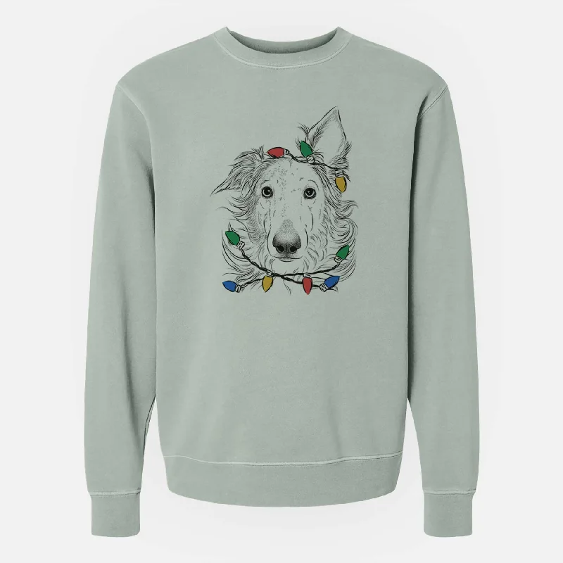 Christmas Lights Jasha the Borzoi - Unisex Pigment Dyed Crew Sweatshirt Hoodie with Oversized Fit Loose Comfortable