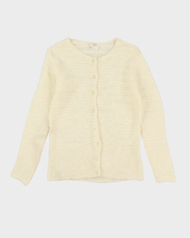 Vintage 1980s Cream Knitted Cardigan - S Elegant Classic Vintage