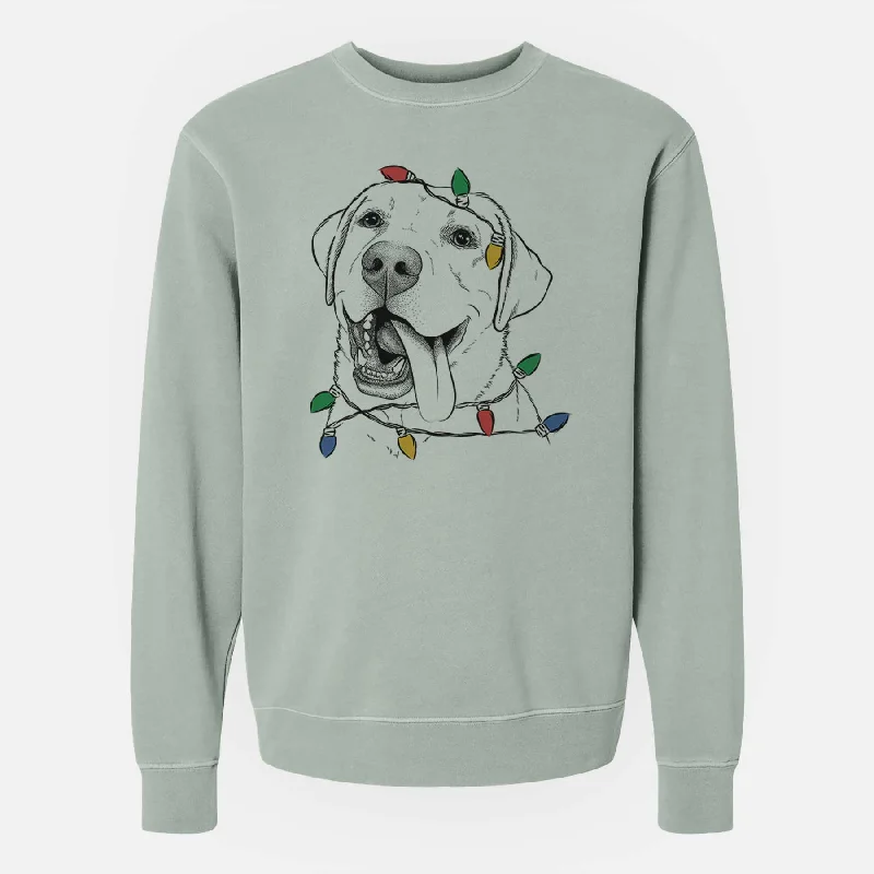 Christmas Lights Finn the Labrador Retriever - Unisex Pigment Dyed Crew Sweatshirt Hoodie with Elastic Cuffs Stretchable Comfortable