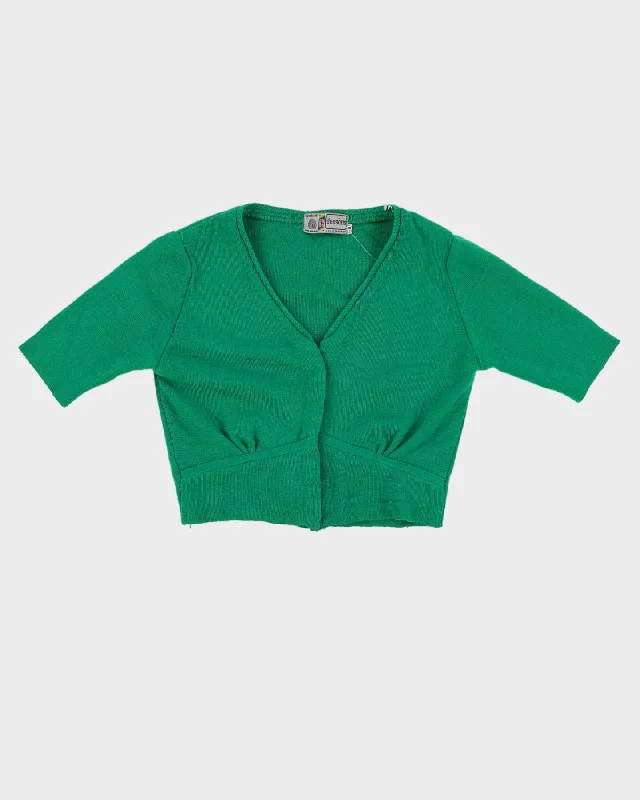 Vintage 1980s Green Cropped Bolero Knitted Cardigan - XS / S Layered Multi-layer Single Layer