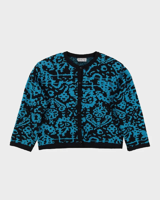 Jaeger 1980s Patterned Box-Shaped Knitted Cardigan - M Sequined Glittery Shiny