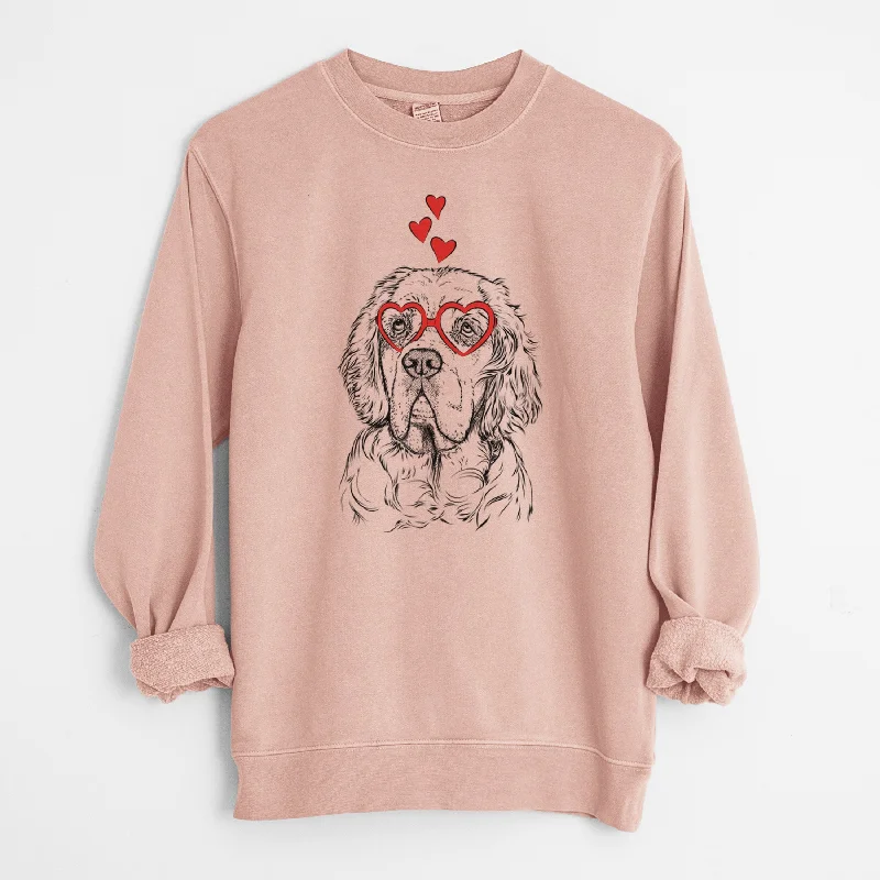 Valentine Gary the Clumber Spaniel - Unisex Pigment Dyed Crew Sweatshirt Hoodie with Hem Fringe Bohemian Relaxed