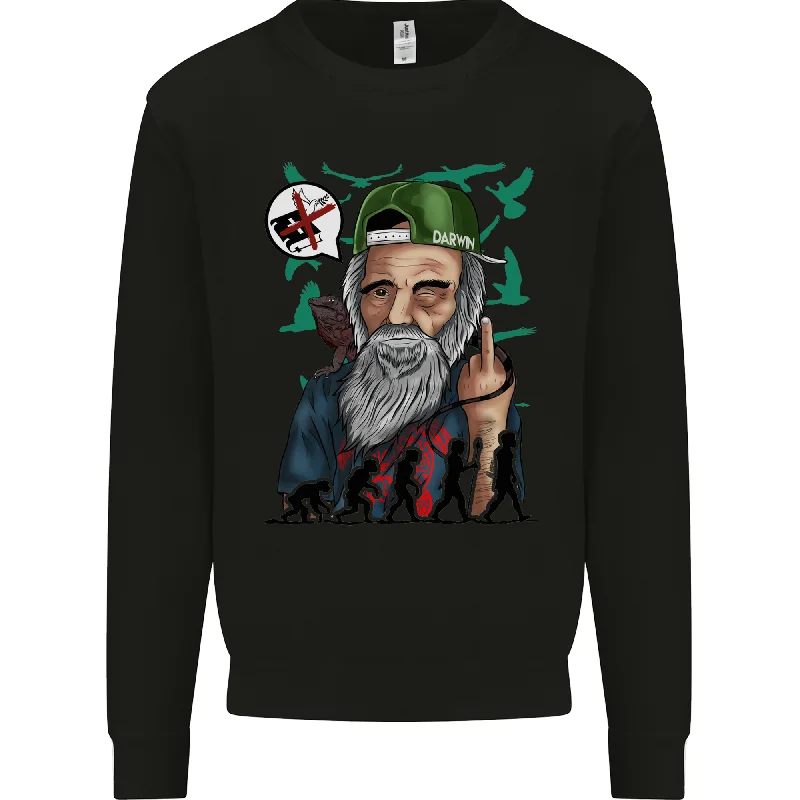 Charles Darwin Evolution Atheist Atheism Mens Sweatshirt Jumper Hoodie with Zipper Placket Modern Functional