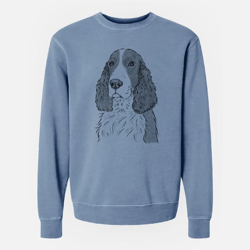 Bare Quincy the English Springer Spaniel - Unisex Pigment Dyed Crew Sweatshirt Hoodie with Illustration Artistic Creative