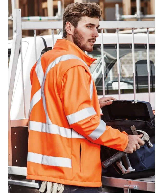 Unisex Hi Vis 2 in 1 X Back Soft Shell  Jacket Hooded Jacket Caped Jacket Shawl Collar Jacket
