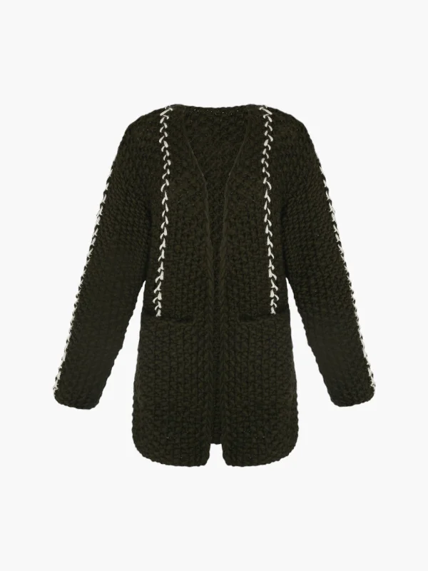 Cocoon Maxi Cardigan | Green Faux Fur Fabric Real Fur Fabric Shearling Fabric