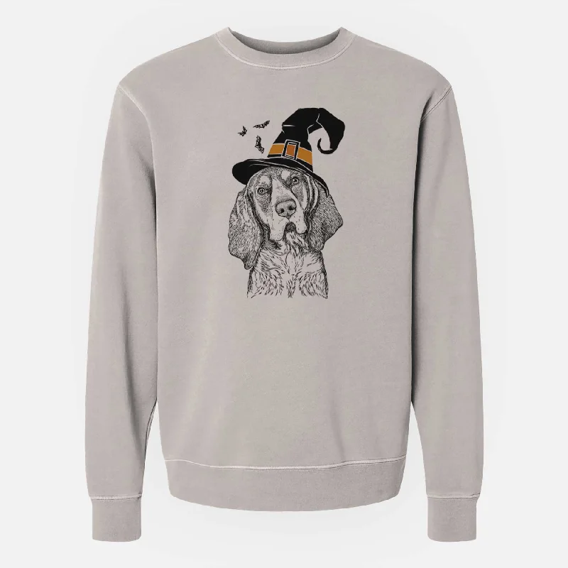 Witch Huck the Bluetick Coonhound - Unisex Pigment Dyed Crew Sweatshirt Hoodie with Slim Fit Tailored Modern