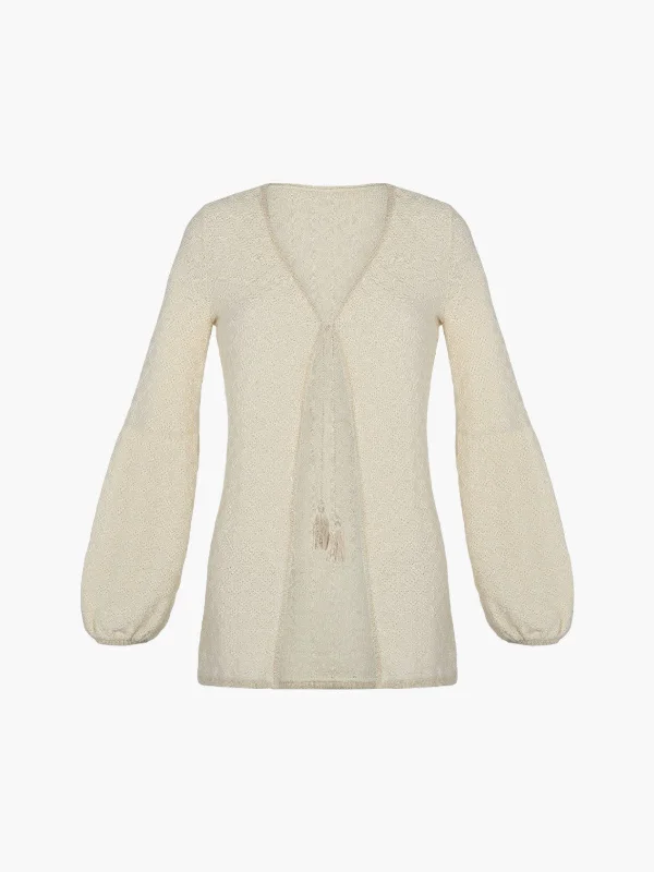 Malecon Cardigan | Ivory Mesh Fabric Canvas Fabric Denim Fabric