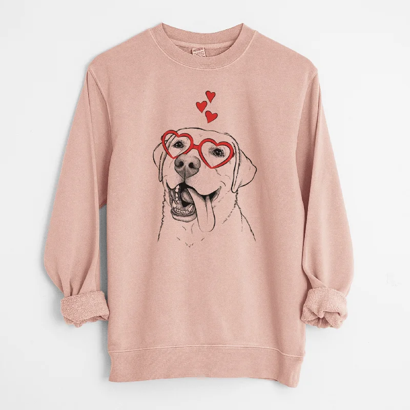 Valentine Finn the Labrador Retriever - Unisex Pigment Dyed Crew Sweatshirt Hoodie with Rolled Sleeves Casual Relaxed