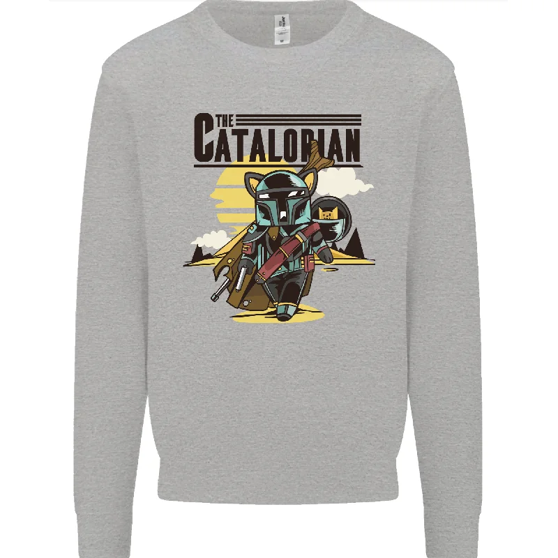 Catalorian Funny Cat Parody Mens Sweatshirt Jumper Hoodie with Pastel Soft Subtle