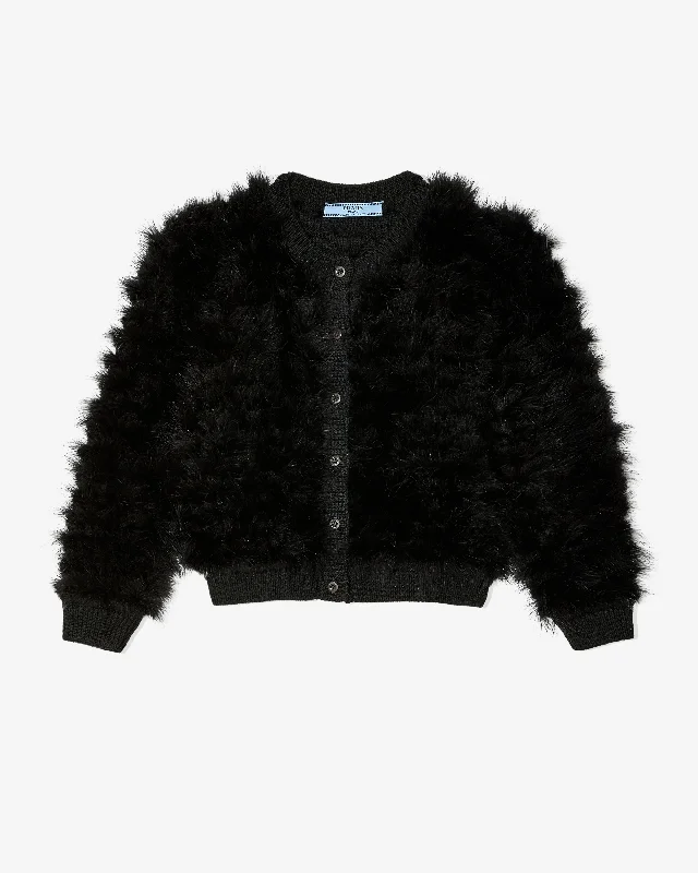 Prada - Women's Cardigan - (Black) Herringbone Houndstooth Plaid