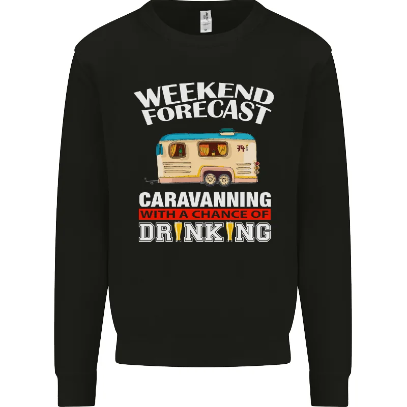 Caravan Weekend Forecast Caravanning Mens Sweatshirt Jumper Hoodie with Back Slit Movement Comfort