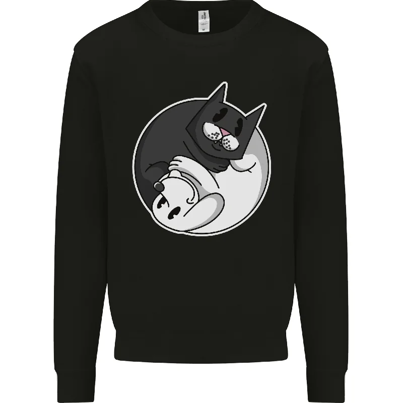 Cat and Dog Yin Yang Mens Sweatshirt Jumper Hoodie with Velcro Closure Adjustable Secure