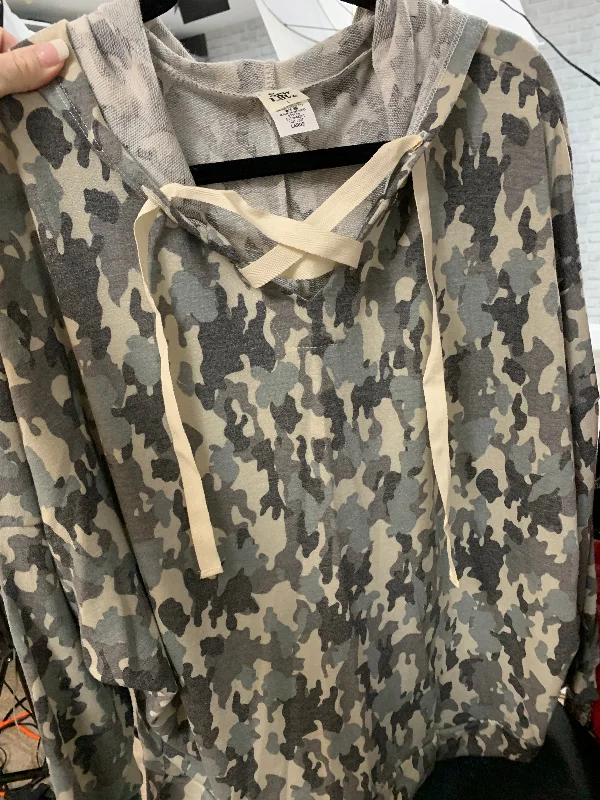 Camo Hoodie Lace Up V-Neck with Dolman Sleeves Hoodie with Pattern Geometric Abstract