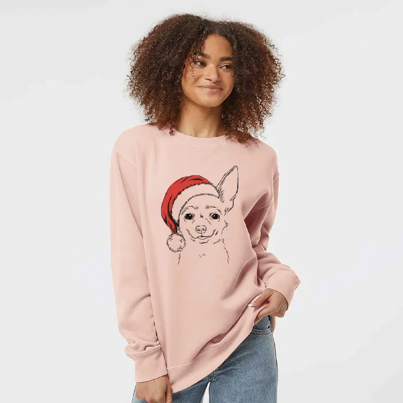 Santa Amos the Chihuahua - Unisex Pigment Dyed Crew Sweatshirt Hoodie with Thumb Holes Functional Cozy