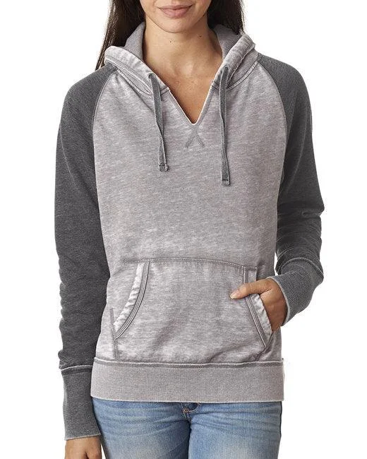 J America Ladies' Zen Contrast Pullover Hooded Sweatshirt JA8926 Hoodie with Batwing Sleeves Loose Dramatic