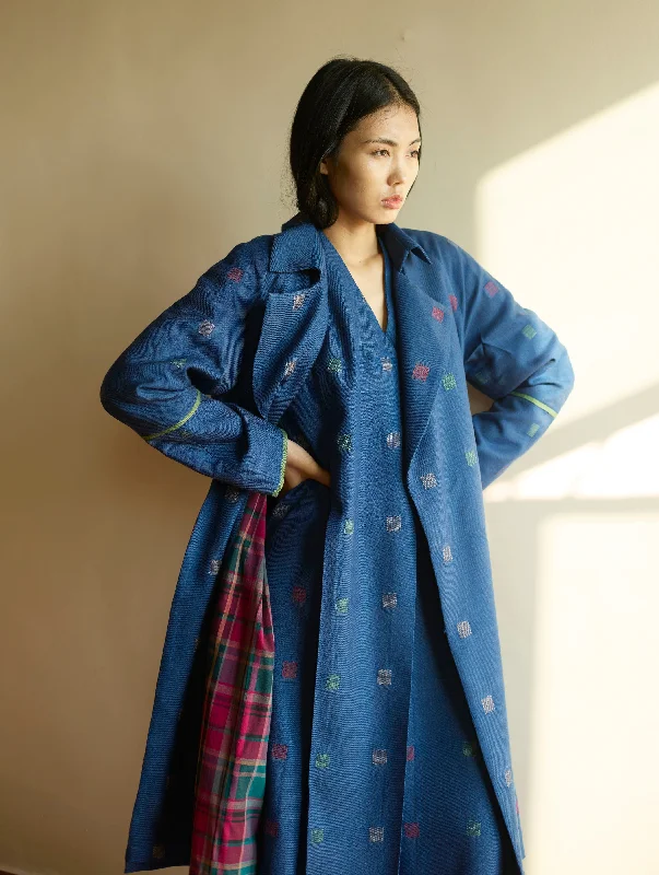 Kayan Jamdani Wool Dress with Jacket - Navy Denim Jacket Leather Jacket Suede Jacket