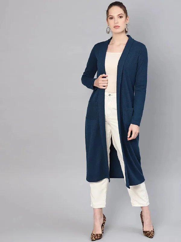 Women Solid Teal Full Sleeve Jacket Mesh Jacket Canvas Jacket Denim Jacket