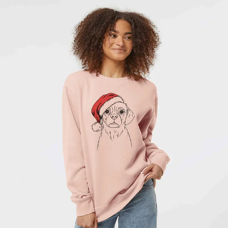 Santa Popcorn the Puggle - Unisex Pigment Dyed Crew Sweatshirt Hoodie with Side Slits Relaxed Casual
