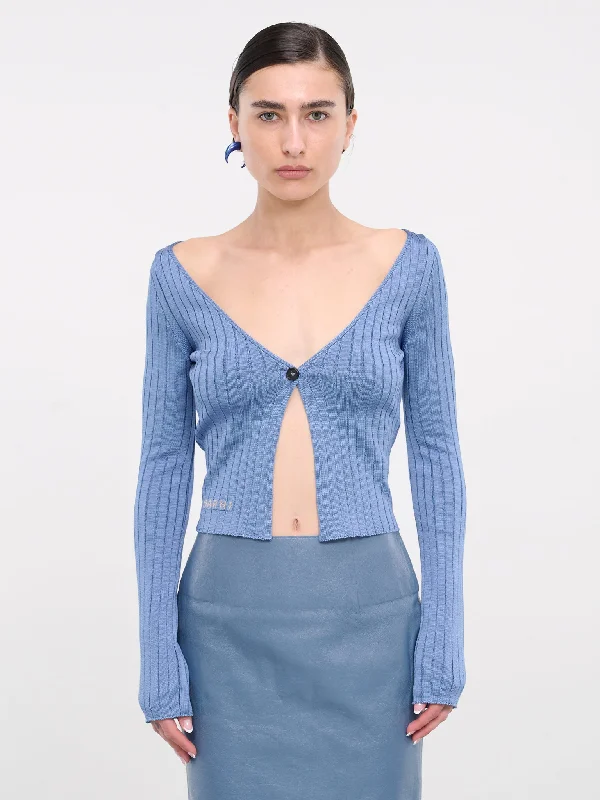 Rib-Knit Cardigan (CDMD0347A0-UFV222-BLUE) Stylish Fashionable Trendy