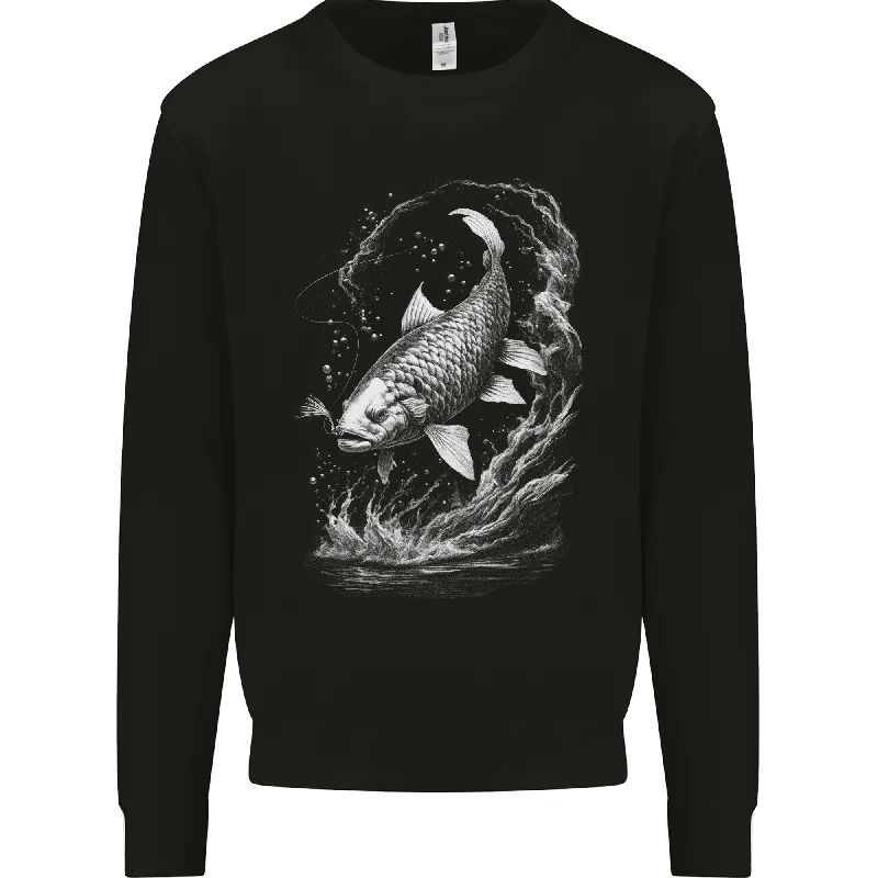 Carp Fish on a Line Fishing Fisherman Mens Sweatshirt Jumper Graphic Hoodie Design Print