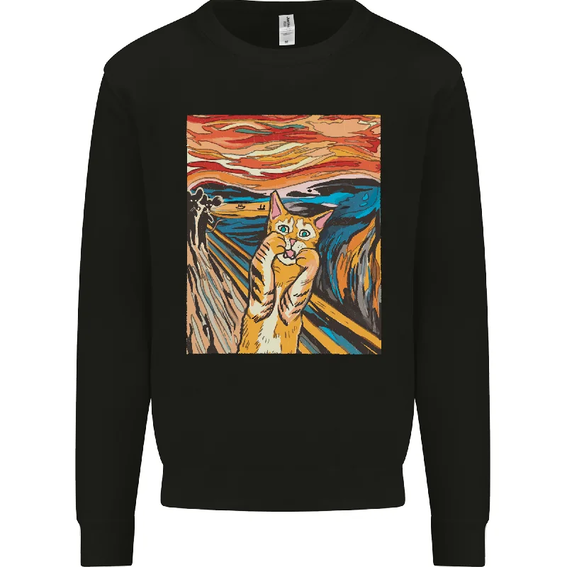 Cat Scream Painting Parody Mens Sweatshirt Jumper Hoodie Dress Longline Feminine
