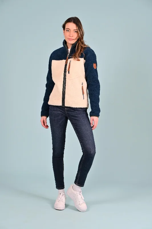 Blaise Full-Zip Sherpa Jacket Ivory Real Teal Welt Pockets Slit Pockets Flap Pockets