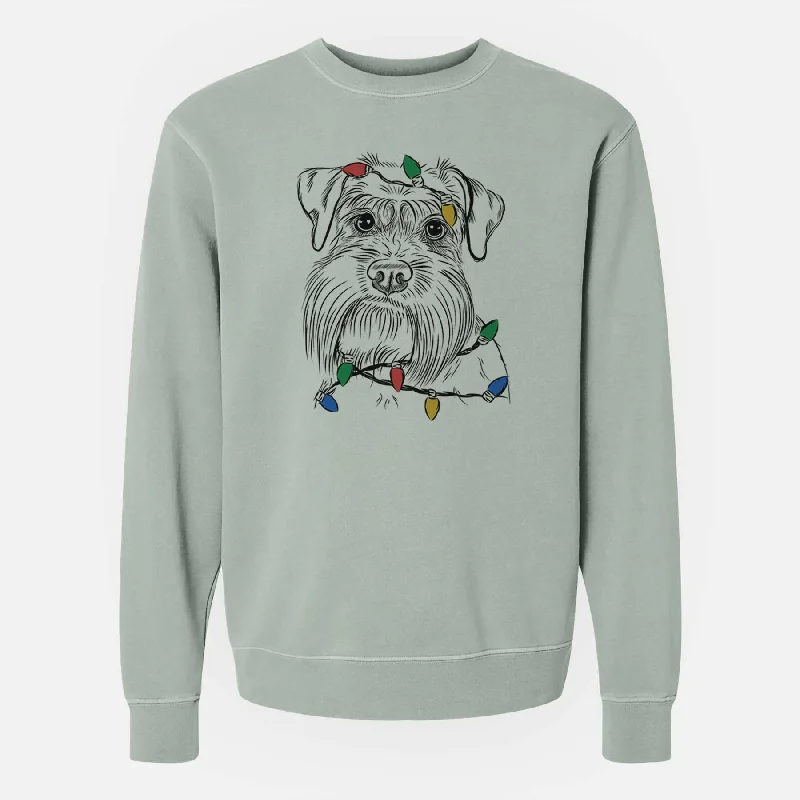 Christmas Lights Wrigley the Schnauzer - Unisex Pigment Dyed Crew Sweatshirt Hoodie with Longline Fit Extended Stylish