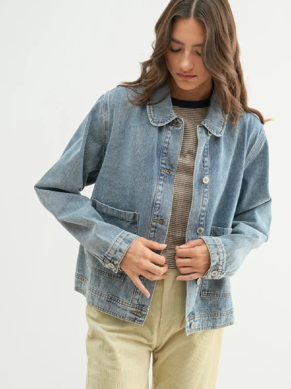 Boxy Collared Denim Jacket Notch Collar Jacket Peter Pan Collar Jacket Cowl Neck Jacket