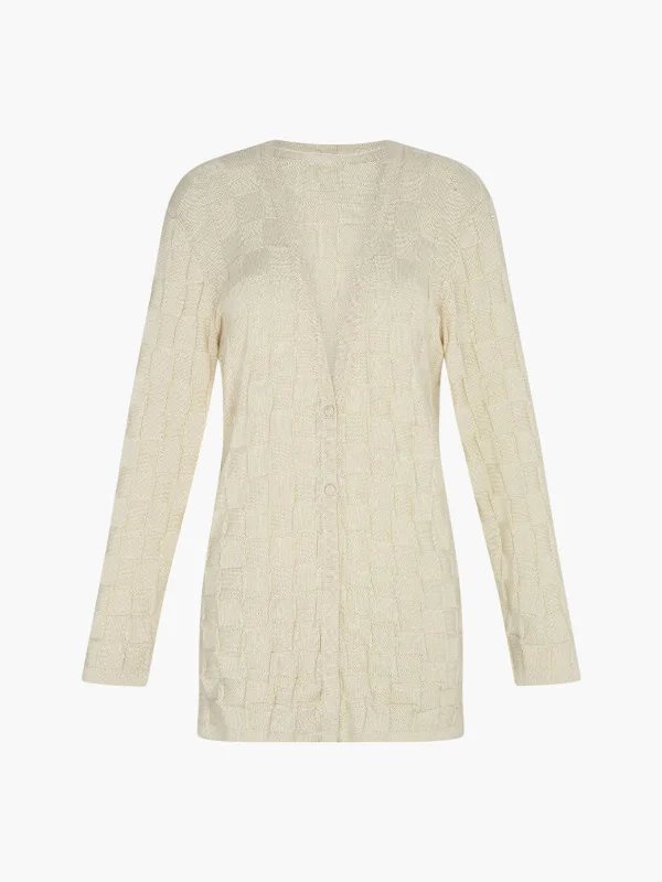 Taki Light Knit Cardigan | Ivory Front Pockets Side Pockets Patch Pockets