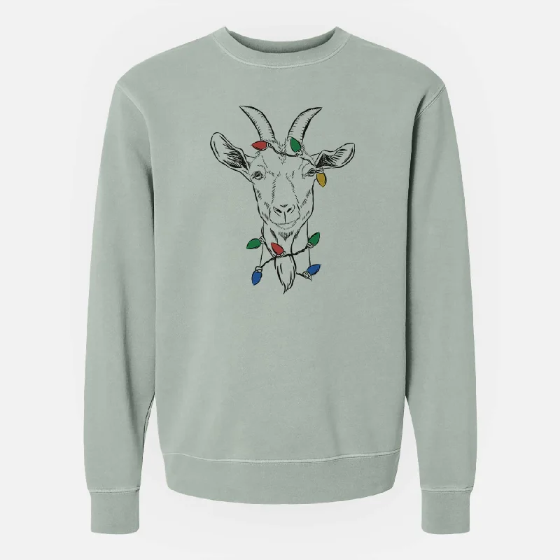 Christmas Lights Gunnar the Goat - Unisex Pigment Dyed Crew Sweatshirt Hoodie with Relaxed Fit Easy Casual