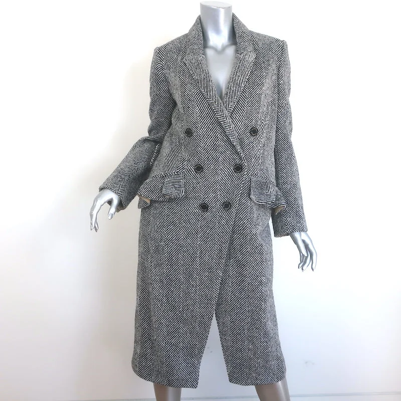 Burberry Donegal Herringbone Tweed Double Breasted Coat Black/White Size US 4 Square Neck One-Shoulder Off-the-Shoulder Burberry Donegal Herringbone Tweed Double Breasted Coat Black/White Size US 4 Square Neck One-Shoulder Off-the-Shoulder