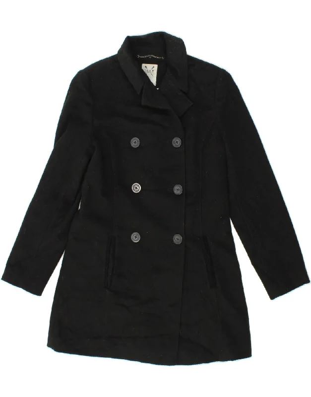 CREW CLOTHING Womens Pea Coat UK 12 Medium Black Wool Striped Polka Dot Solid