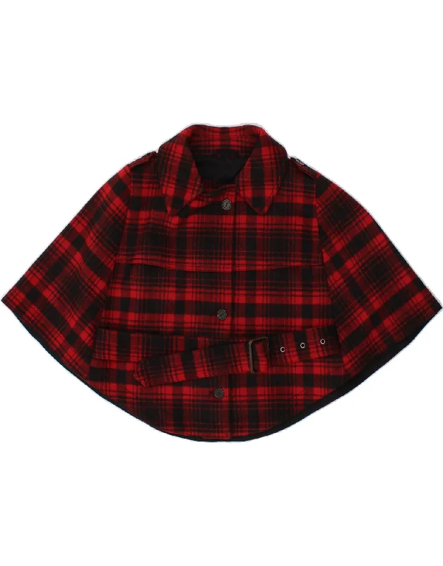 WOOLRICH Womens Poncho Coat One Size Red Check Wool Houndstooth Jacket Shearling Jacket Fleece Jacket