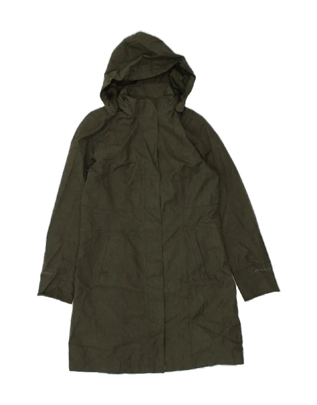 EDDIE BAUER Womens Hooded Windbreaker Coat UK 14 Medium Green Polyester Asymmetrical Collar Hooded Zippered