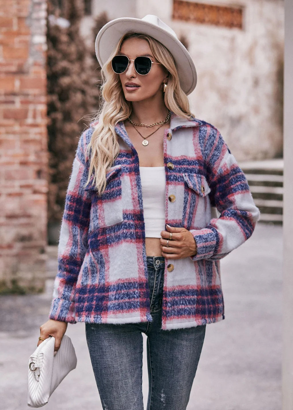 Plaid Short Woolen Thick Coat Off-the-Shoulder Jacket Double-Breasted Coat Single-Breasted Coat Plaid Short Woolen Thick Coat Off-the-Shoulder Jacket Double-Breasted Coat Single-Breasted Coat