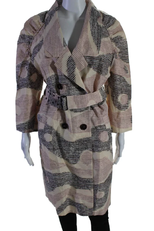 M Missoni Womens Double Breasted Abstract Silk Coat White Pink Black Boat Shawl Notched