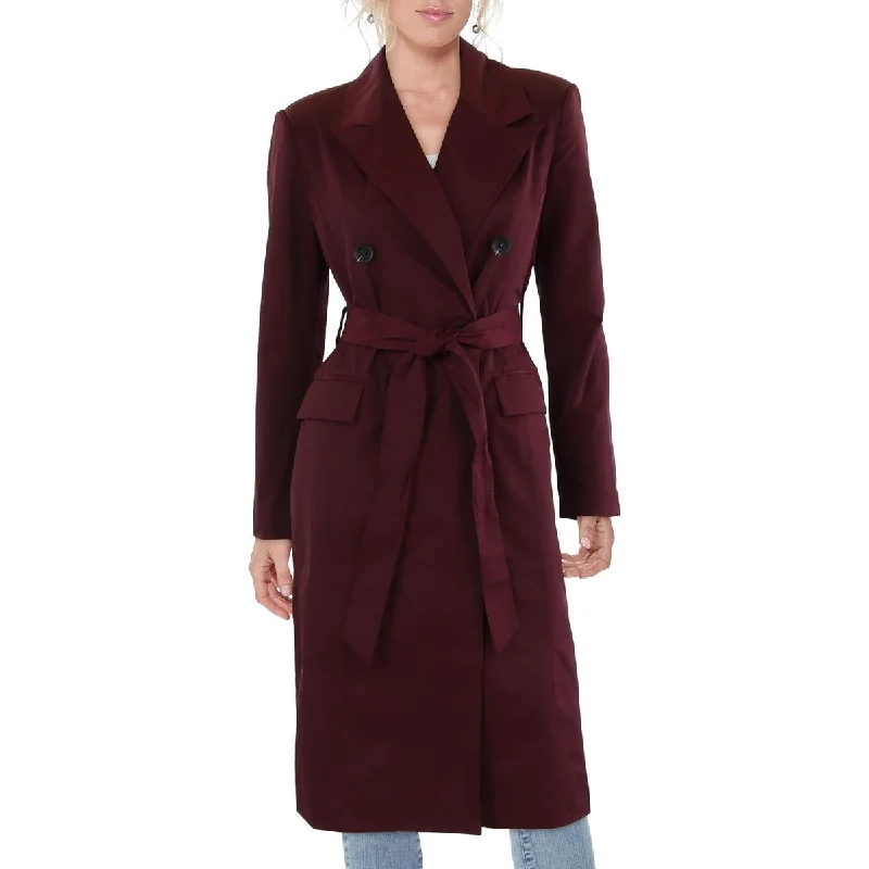 Womens Cotton Blend Shoulder Pads Trench Coat Vent Hem Cuff
