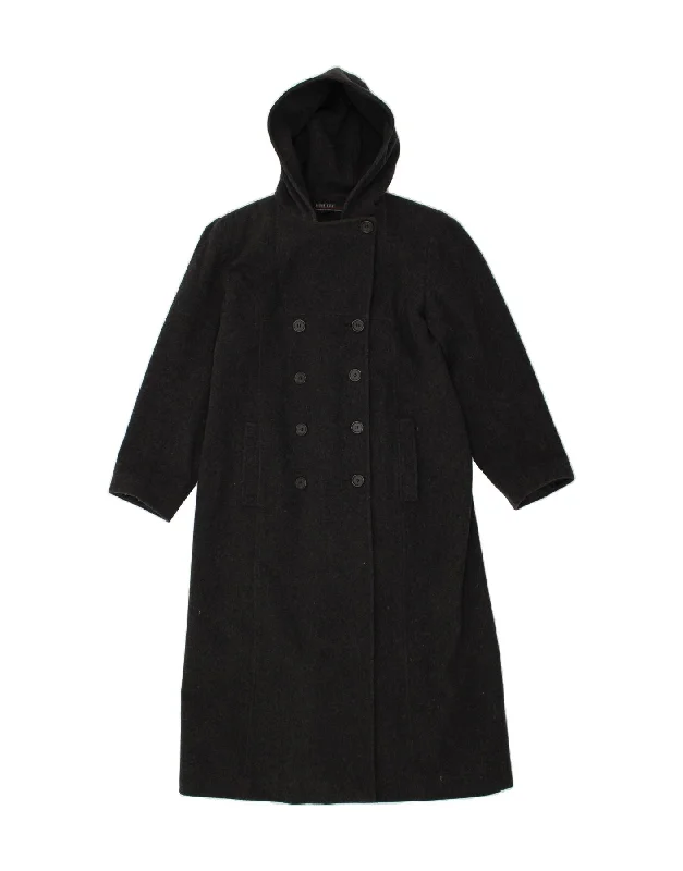 VINTAGE Womens Hooded Double Breasted Coat UK 8 Small Grey Wool Toggle Coat Shawl Collar Coat Notch Collar Coat VINTAGE Womens Hooded Double Breasted Coat UK 8 Small Grey Wool Toggle Coat Shawl Collar Coat Notch Collar Coat