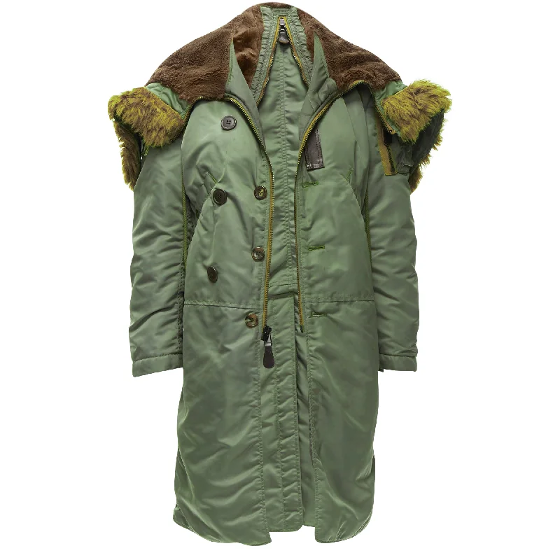Junya Watanabe faux fur hood padded safari army coat Turtleneck Jacket Crew Neck Jacket V-Neck Jacket