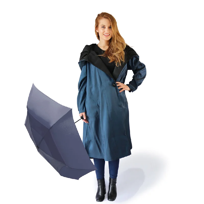 Dona Mycra Pac Umbrella Coat Tea Space Blue Bomber Jacket Denim Jacket Leather Jacket