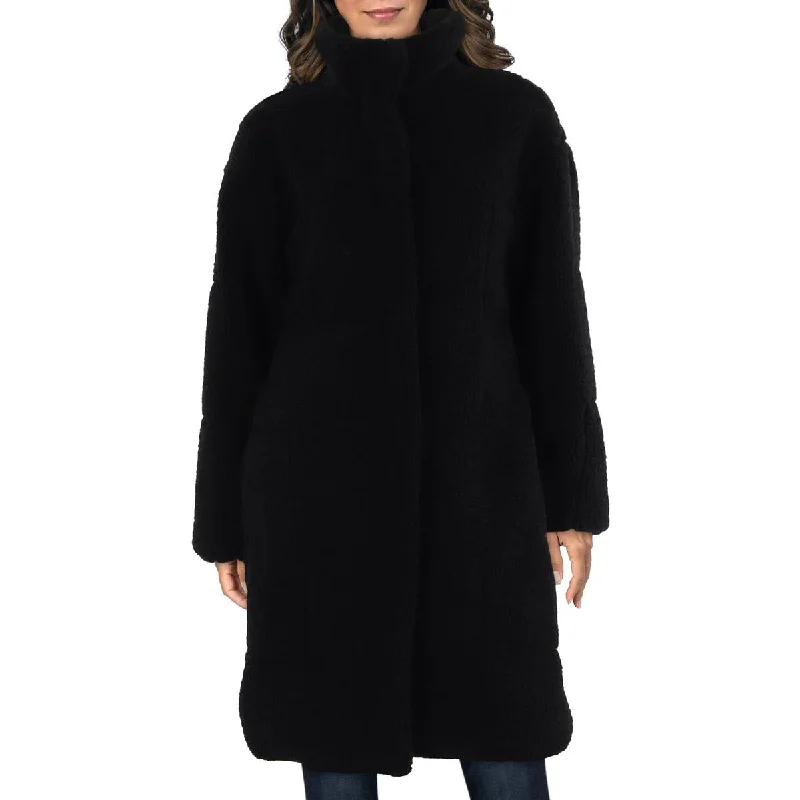 Womens Faux Fur Midi Teddy Coat Houndstooth Coat Plaid Coat Tartan Coat