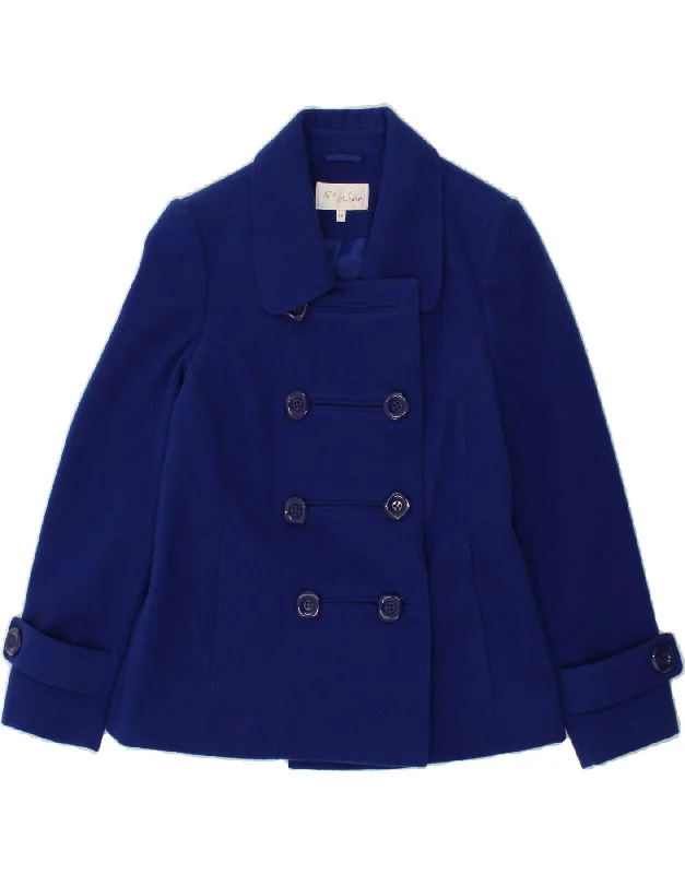EWM Womens Pea Coat UK 12 Medium  Blue Buttoned Toggled Snapped
