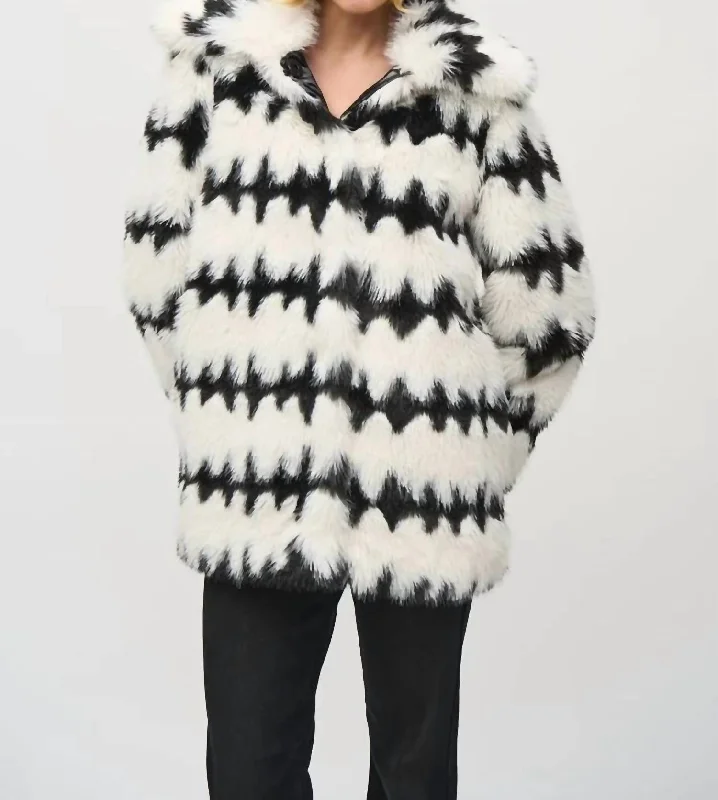 Reversible Faux Fur Coat In Vanilla/black Off-the-Shoulder Jacket Double-Breasted Coat Single-Breasted Coat
