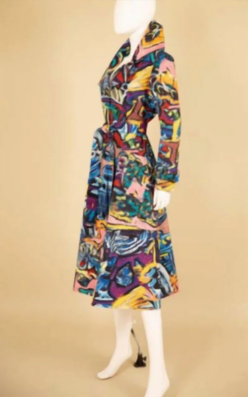 Printed Coat In Multi Toggle Coat Shawl Collar Coat Notch Collar Coat