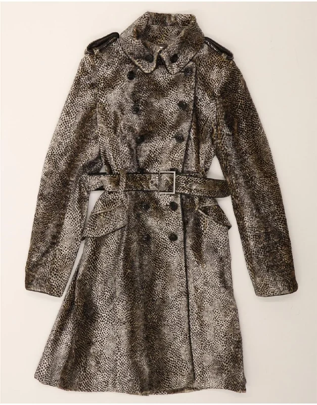 KAREN MILLEN Womens Trench Coat UK 10 Small Grey Animal Print Viscose Tie-Waist Belted Drawstring KAREN MILLEN Womens Trench Coat UK 10 Small Grey Animal Print Viscose Tie-Waist Belted Drawstring