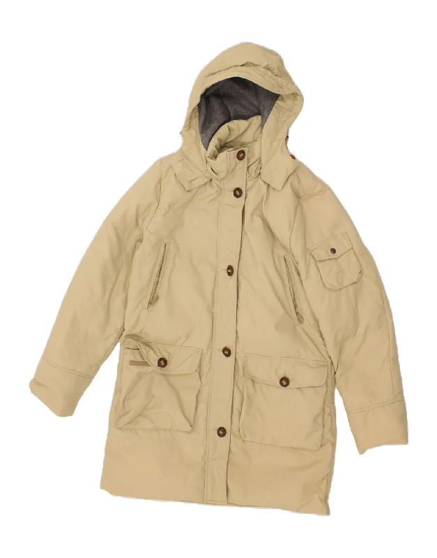 DIADORA Womens Hooded Padded Coat UK 10 Small Beige Nylon Knit Woven Fleece