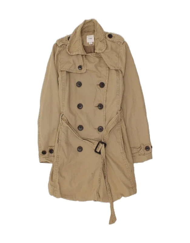 GAP Womens Double Breasted Trench Coat UK 10 Small Beige Cotton Trim Padded Insulated